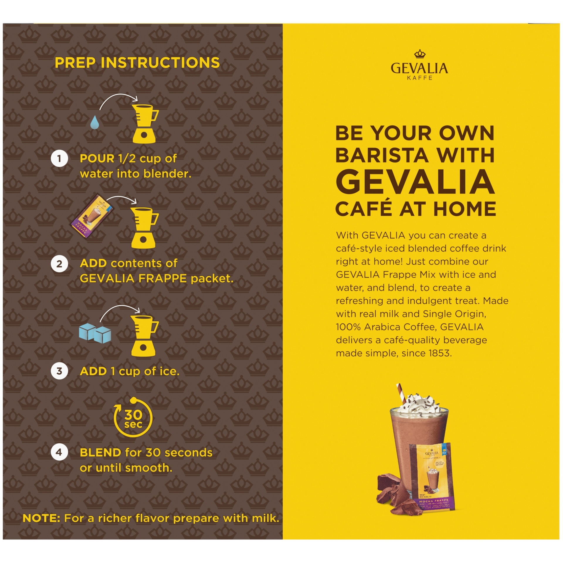 slide 4 of 6, Gevalia Cafe at Home Mocha Frappe Instant Coffee Specialty Beverage Mix Kit, 8 ct; 1.41 oz