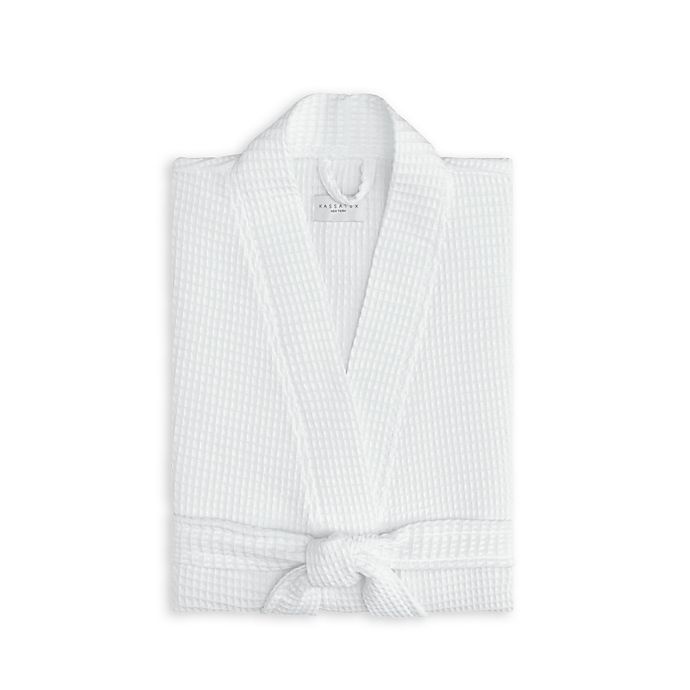 slide 1 of 2, Kassatex Hotel Large/Extra-Large Waffle-Weave Bathrobe - White, 1 ct