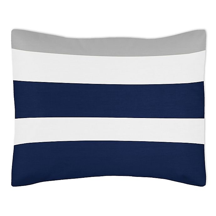 slide 1 of 2, Sweet Jojo Designs Navy and Grey Stripe Pillow Sham, 1 ct