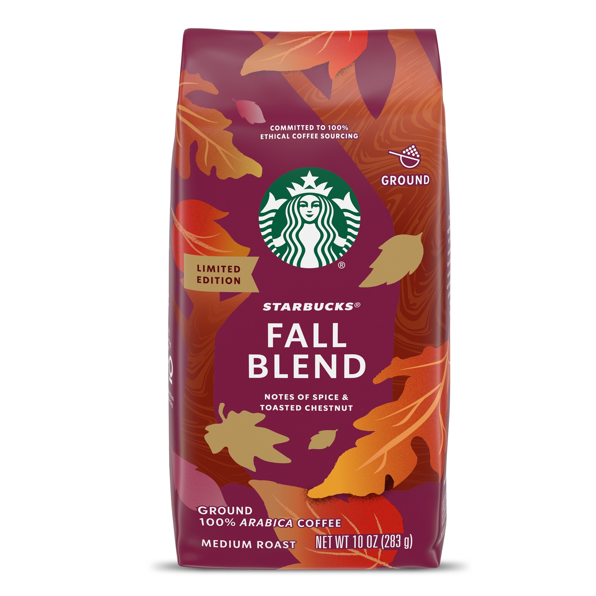 slide 1 of 9, Starbucks Ground Coffee, Medium Roast Coffee, Fall Blend, 100% Arabica, Limited Edition, 1 Bag (10 Oz), 10 oz