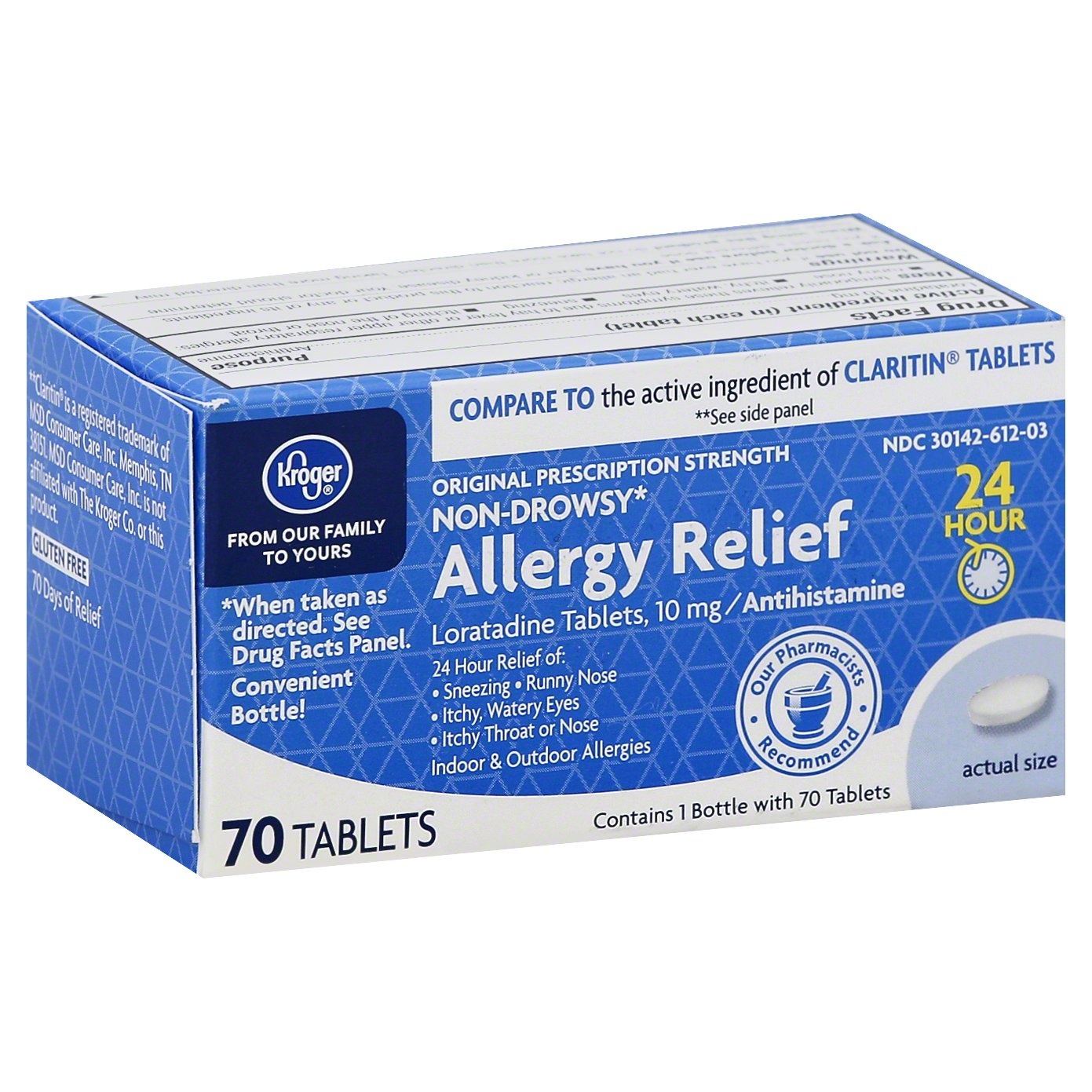slide 1 of 1, Kroger 24 Hour Allergy Relief Tablets, 70 ct