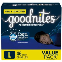 Goodnites Boys' Nighttime Bedwetting Underwear, Size Large (68-95 lbs), 46 Ct
