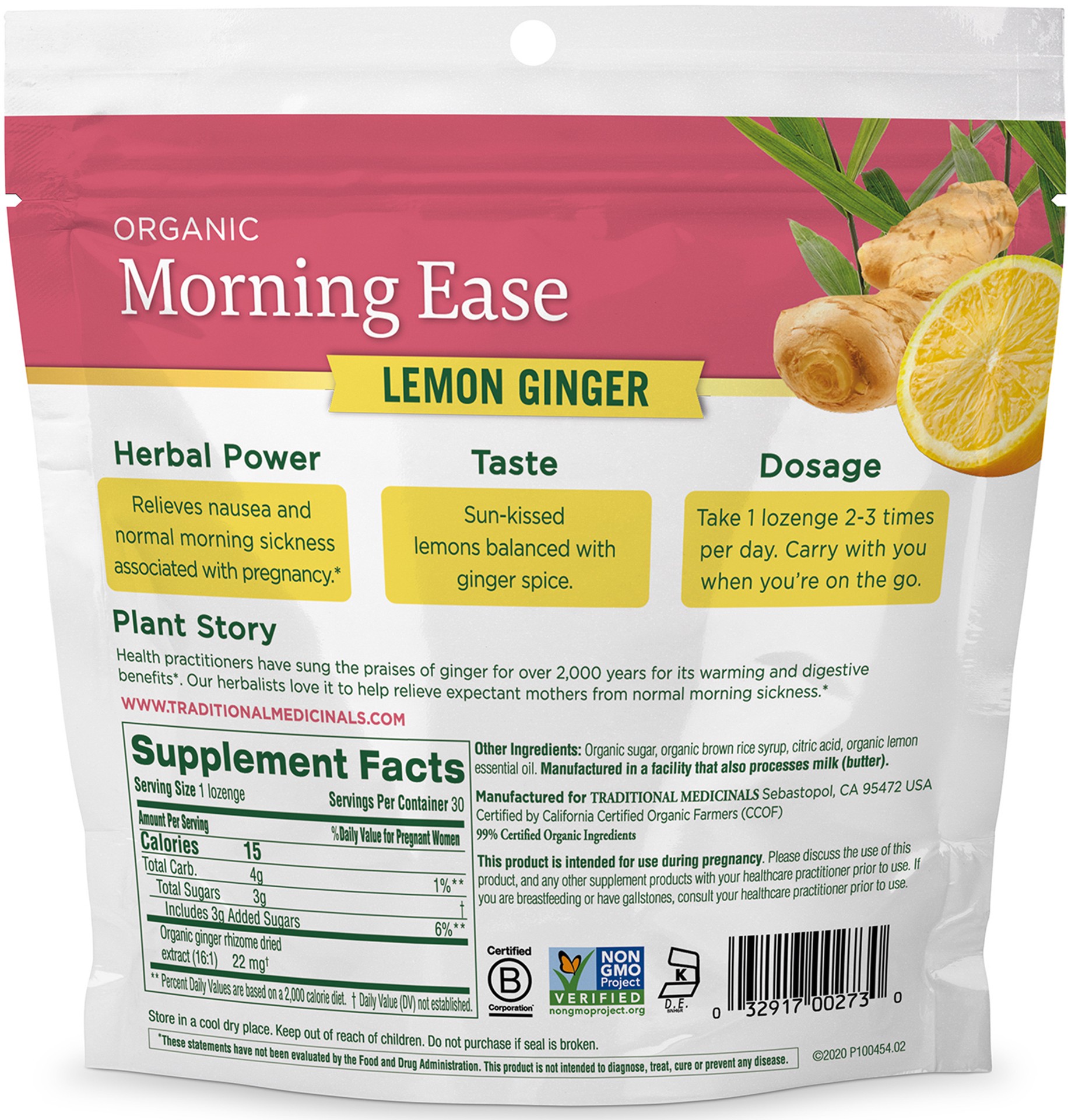 slide 2 of 2, Traditional Medicinals Organic Morning Ease Lemon Ginger Lozenges, 30 ct