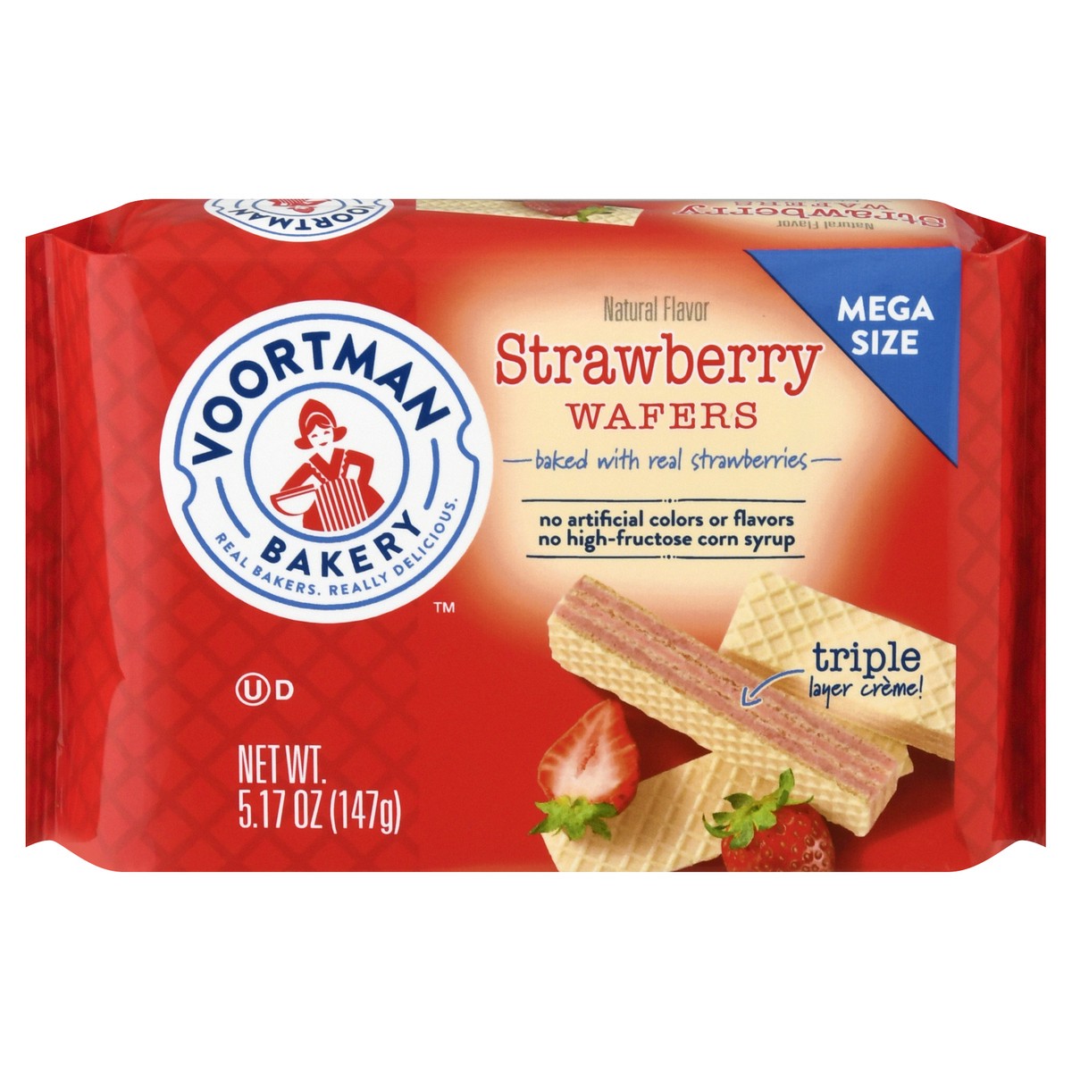 slide 1 of 10, Voortman Bakery Wafers, Strawberry, Mega Size, 5.17 oz