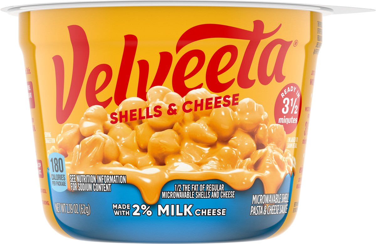 slide 4 of 9, Velveeta Shells & Cheese Microwaveable Shell Pasta & Cheese Sauce with 2% Milk Cheese, 2.19 oz Cup, 2.19 oz