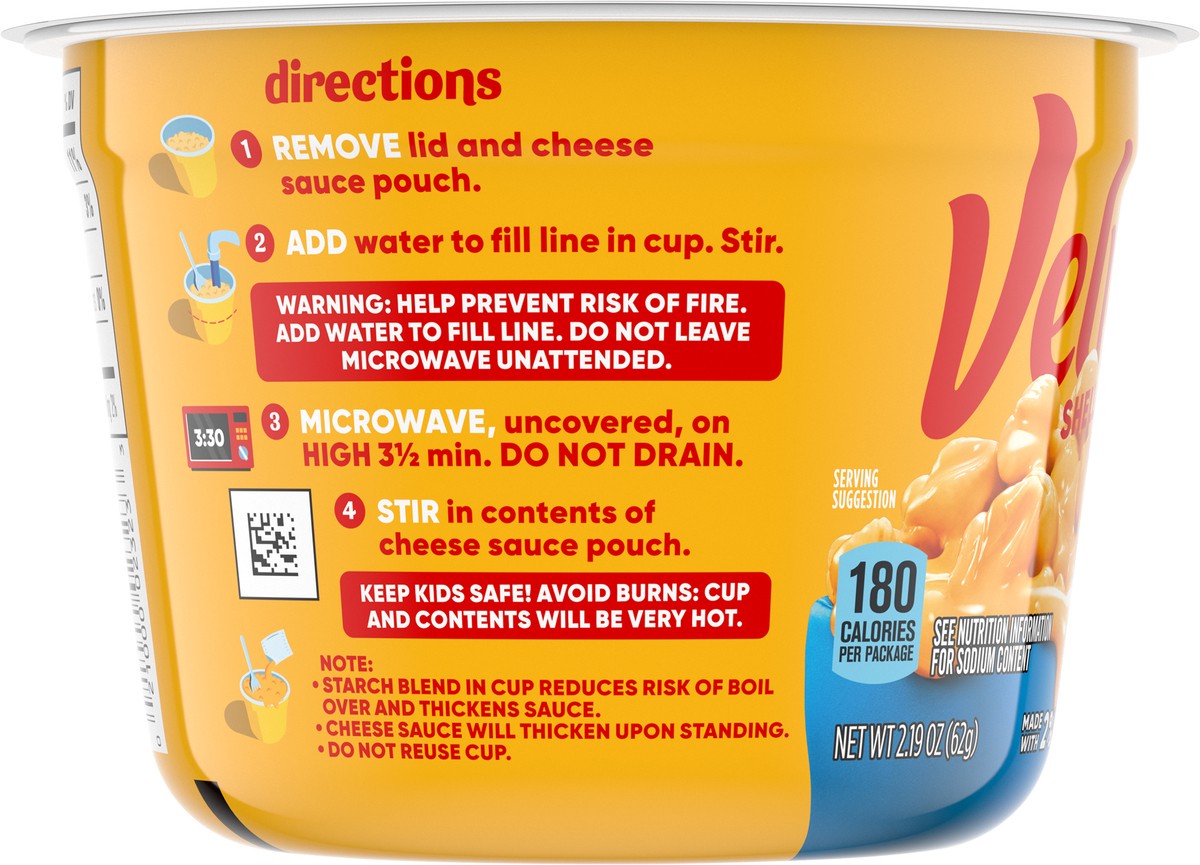 slide 8 of 9, Velveeta Shells & Cheese Microwaveable Shell Pasta & Cheese Sauce with 2% Milk Cheese, 2.19 oz Cup, 2.19 oz