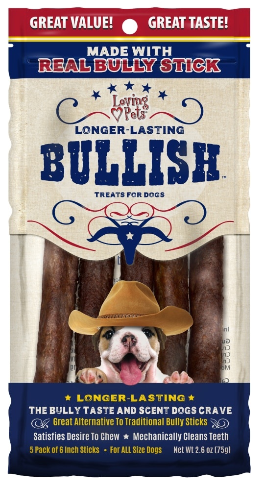 slide 1 of 1, Loving Pets Bullish Longer-Lasting Bully Stick Dog Treats 5 Count, 2.6 oz