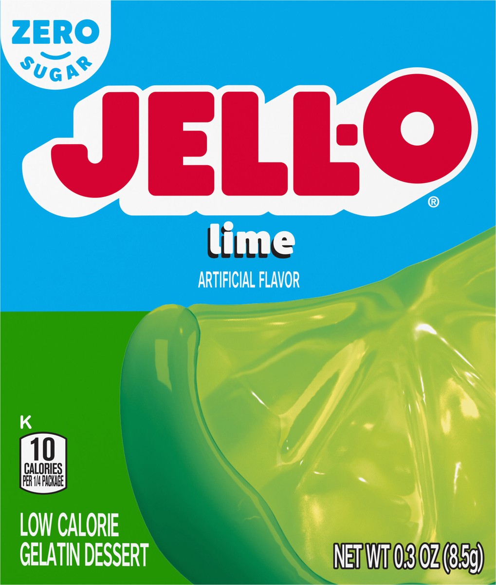 slide 6 of 9, Jell-O Lime Artificially Flavored Zero Sugar Low Calorie Gelatin Dessert Mix, 0.3 oz Box, 0.3 oz