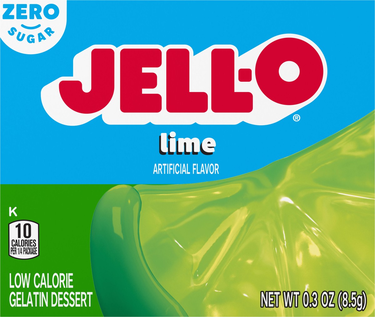 slide 7 of 9, Jell-O Lime Artificially Flavored Zero Sugar Low Calorie Gelatin Dessert Mix, 0.3 oz Box, 0.3 oz