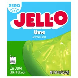 Jell-O Lime Artificially Flavored Zero Sugar Low Calorie Gelatin Dessert Mix, 0.3 oz Box