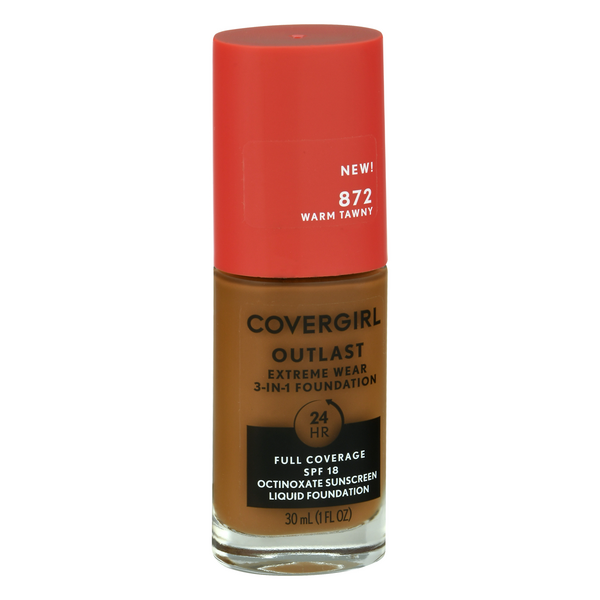 slide 1 of 1, Covergirl Outlast Extreme Wear 3-In-1 Foundation, Warm Tawny 872, Sunscreen Spf 20, 1 fl oz