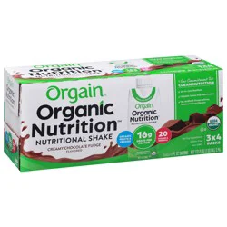 Orgain Organic Nutrition Shake, Grass Fed Protein, Creamy Chocolate Fudge 11oz, 3x4ct