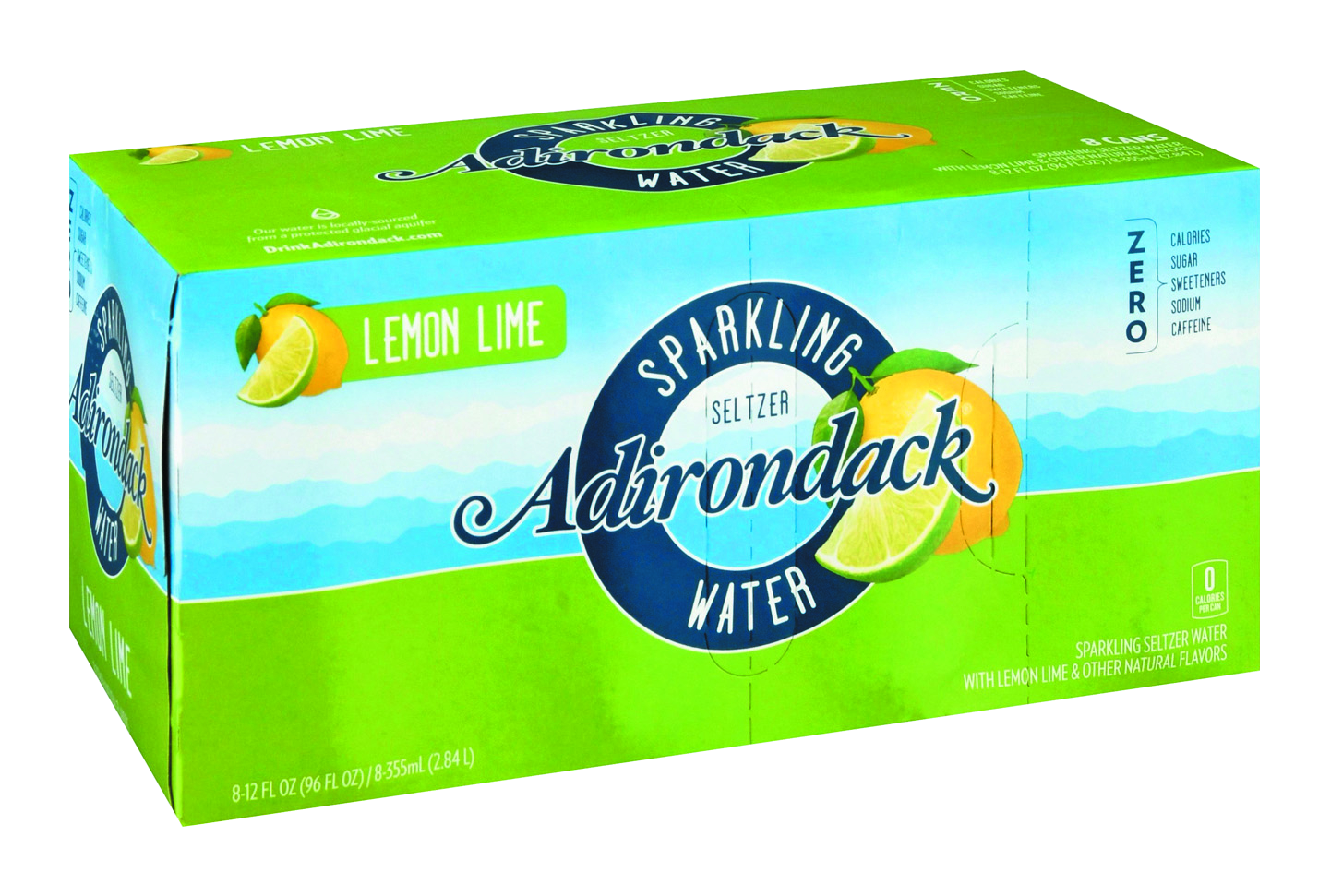 slide 1 of 1, Adirondack Sparkling Water Lemon Lime, 96 fl oz