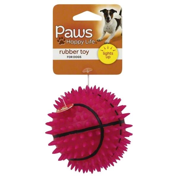 slide 1 of 1, Paws Happy Life Rubber Toy For Dogs Red Basketball Lights Up, 1 ct