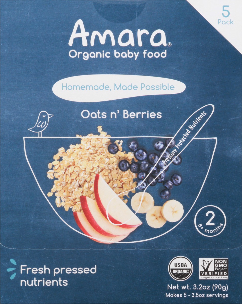 slide 5 of 13, Amara Organic Oats N' Berries Baby Food 5 pk, 3.5 oz