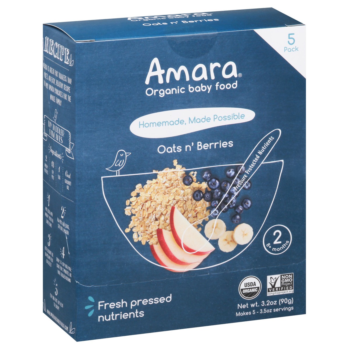 slide 3 of 13, Amara Organic Oats N' Berries Baby Food 5 pk, 3.5 oz