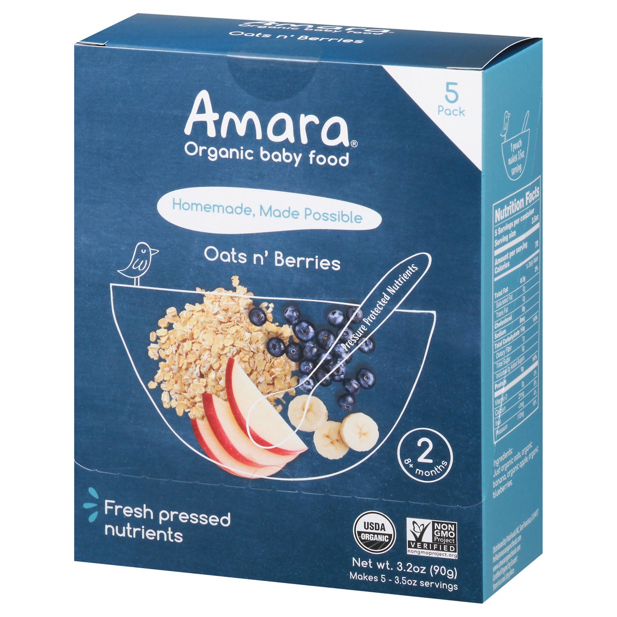 slide 6 of 13, Amara Organic Oats N' Berries Baby Food 5 pk, 3.5 oz