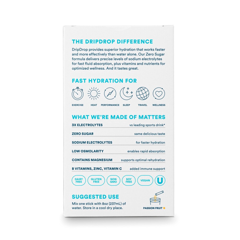 slide 2 of 4, Drip Drop Dripdrop Dehydration Relief Fast Zero Sugar Passionfruit Electrolyte Powder - 8 ct, 8 ct