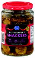 slide 1 of 3, Kroger Hot & Sweet Snackers Pickles, 24 fl oz