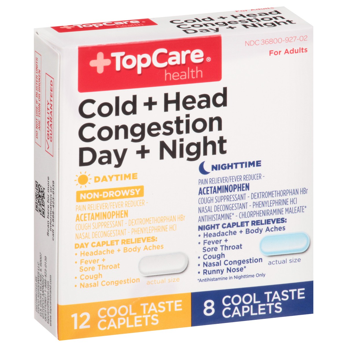 slide 6 of 10, TopCare Pain Reliever/Nasal Decongestant/Cough Suppressant/Antihistamine Cold Head Congestion, 20 ct