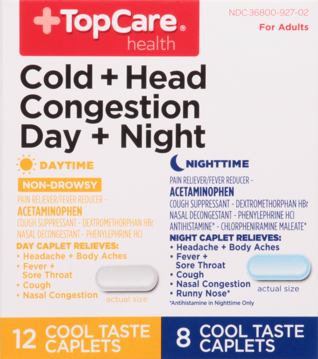 slide 8 of 10, TopCare Pain Reliever/Nasal Decongestant/Cough Suppressant/Antihistamine Cold Head Congestion, 20 ct