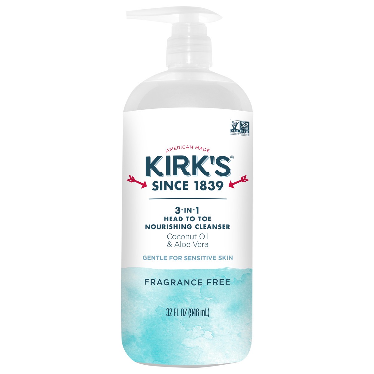 slide 1 of 9, Kirk's 3-in-1 Head to Toe Nourishing Cleanser - for Men, Women & Children, Made with Coconut Oil and Aloe Vera, Non-GMO & Vegan, Fragrance Free, 32 Fl Oz., 32 fl oz