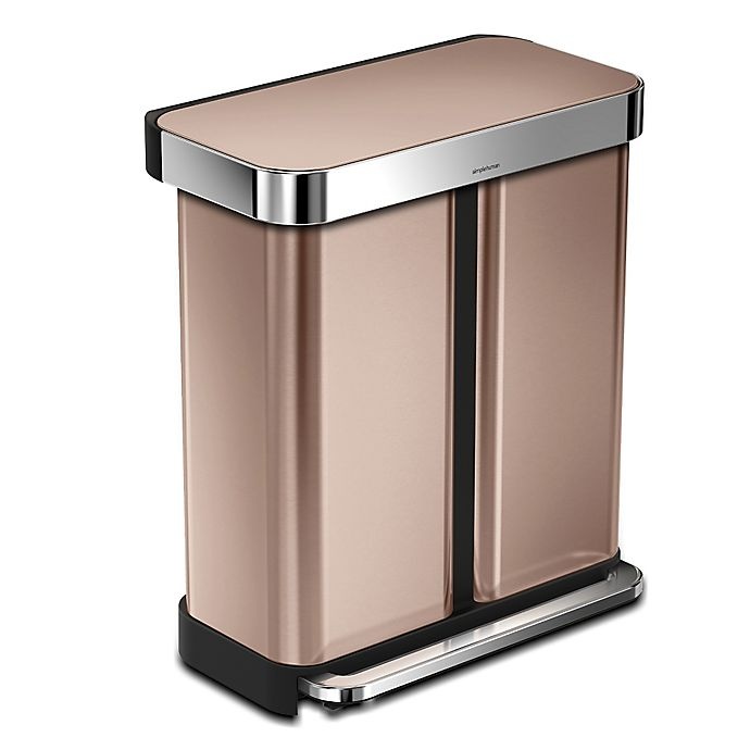 slide 1 of 3, simplehuman Dual Compartment Rectangular Step Trash Can - Rose Gold, 58 liter