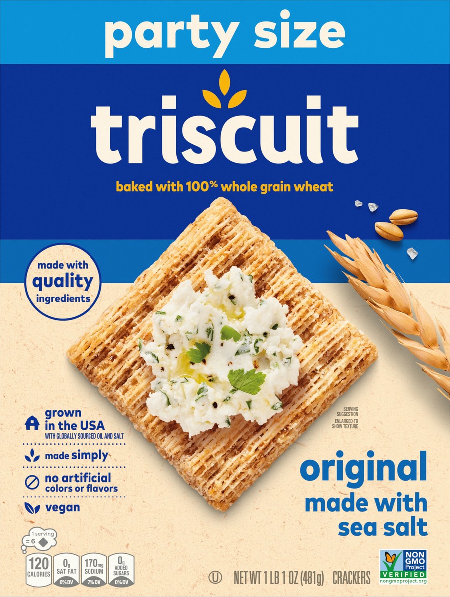 slide 7 of 13, Triscuit Original Whole Grain Wheat Crackers, Vegan Crackers, Party Size, 17 oz, 17 oz