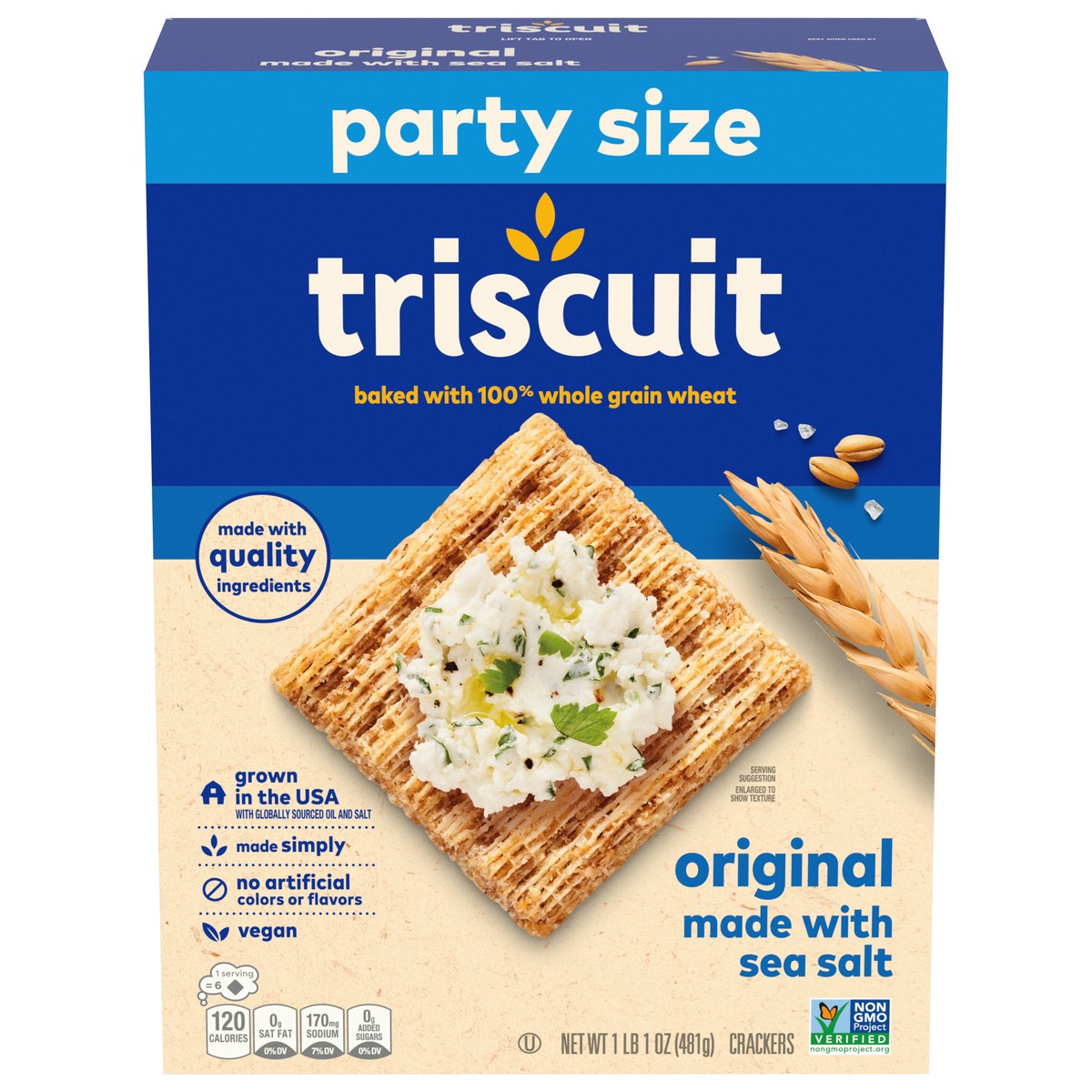 slide 13 of 13, Triscuit Original Whole Grain Wheat Crackers, Vegan Crackers, Party Size, 17 oz, 17 oz