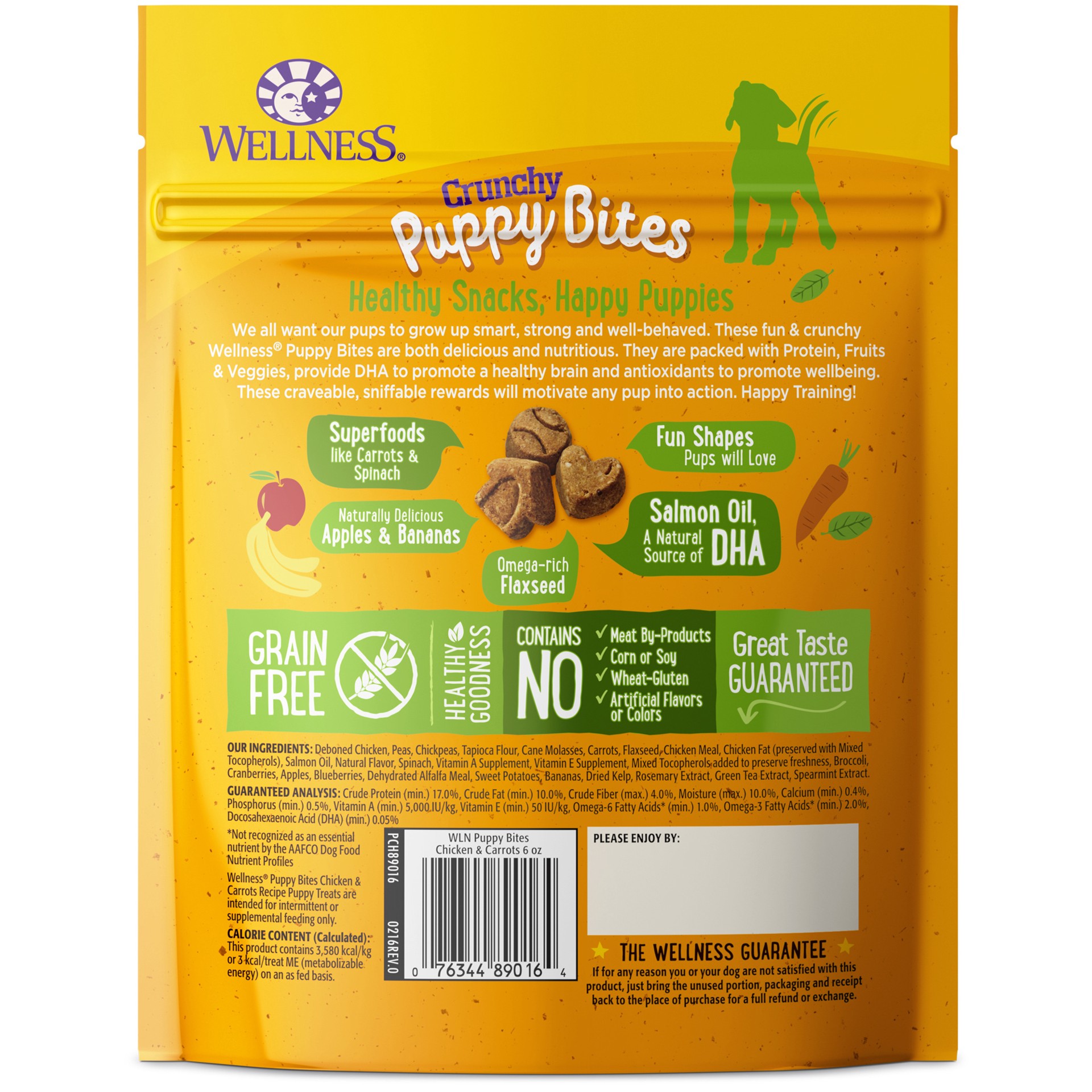 slide 2 of 5, Wellness Puppy Bites Natural Grain Free Crunchy Puppy Treats, Chicken & Carrots Recipe, 6-Ounce Bag, 1 ct