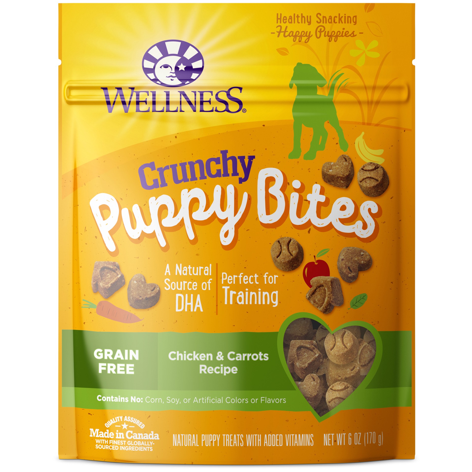 slide 1 of 5, Wellness Puppy Bites Natural Grain Free Crunchy Puppy Treats, Chicken & Carrots Recipe, 6-Ounce Bag, 1 ct