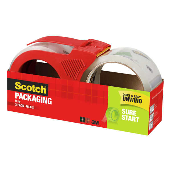 slide 3 of 8, Scotch Sure Start Shipping Tape with Dispenser, 2 ct