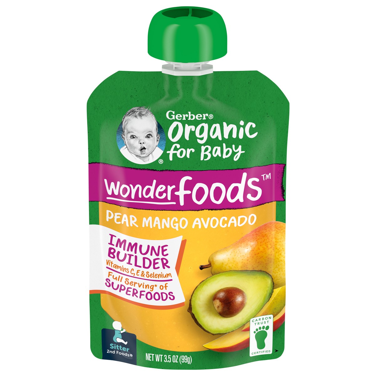 slide 1 of 9, Gerber Organic for Baby Sitter 2nd Foods Pear Mango Avocado Wonder Foods Stage 2 3.5 oz, 3.5 oz