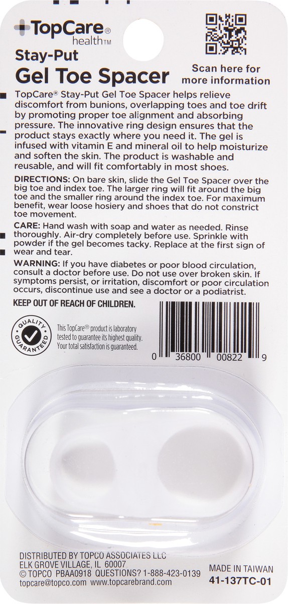 slide 2 of 12, TopCare Health Stay-Put Gel Toe Spencer 1 ea, 1 ct