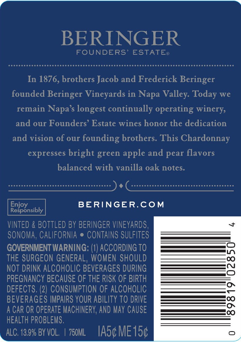 slide 2 of 4, Beringer Founders' Estate Chardonnay White Wine - 750ml, California, 750 ml