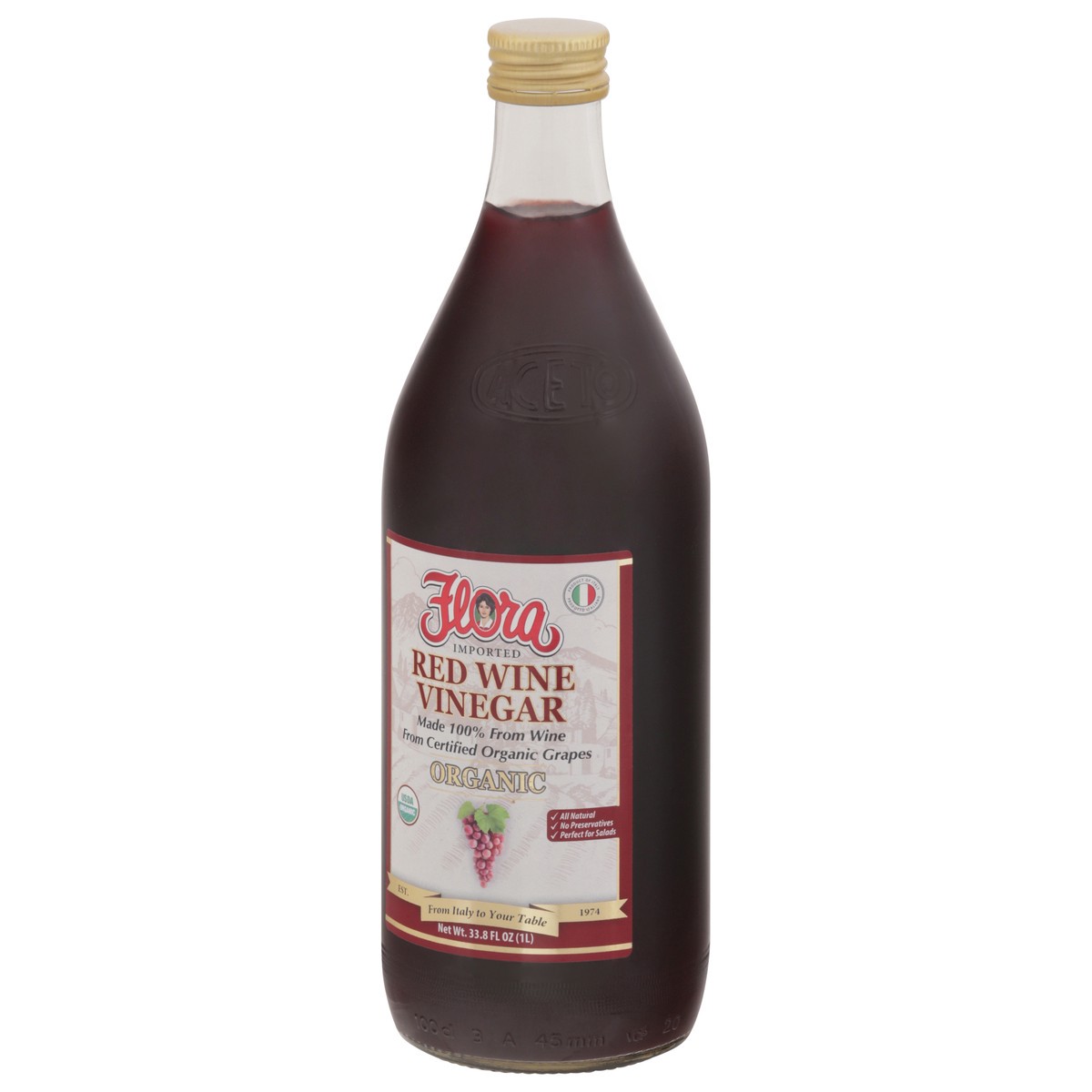 slide 2 of 13, Flora Organic Red Wine Vinegar 33.8 fl oz, 33.8 fl oz