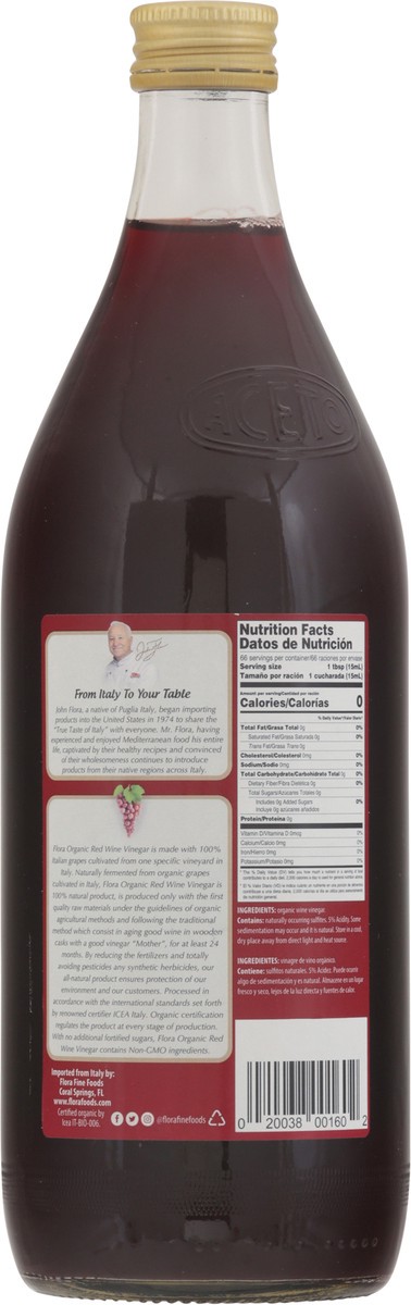 slide 5 of 13, Flora Organic Red Wine Vinegar 33.8 fl oz, 33.8 fl oz