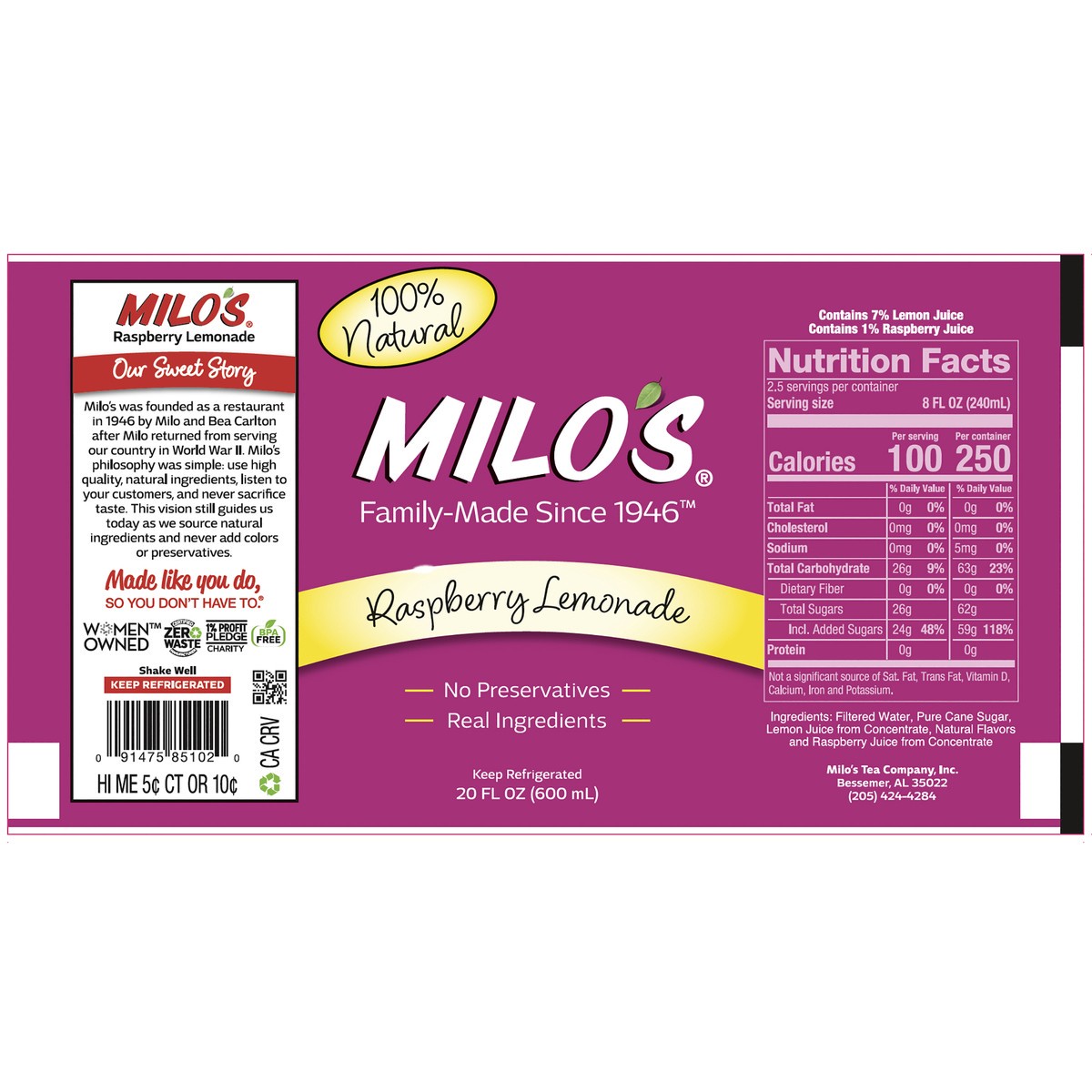 slide 4 of 9, Milo's Raspberry Lemonade - 20 fl oz, 20 fl oz