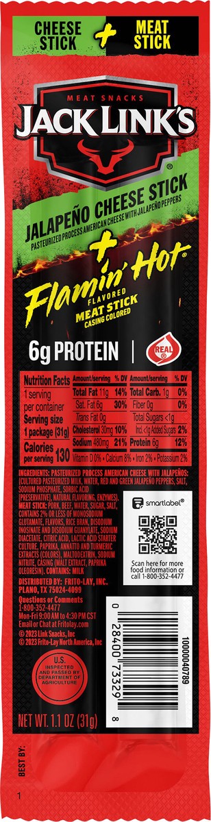 slide 2 of 7, Jack Link's Cheese Stick + Meat Stick Jalapeno Cheese + Flamin Hot 1.1 Oz, 1.1 oz