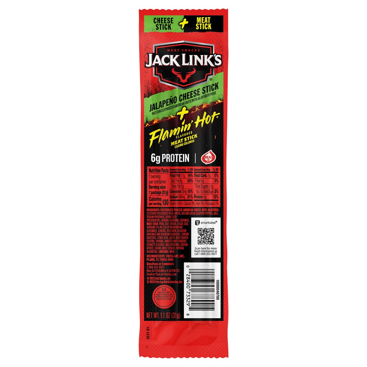 slide 7 of 7, Jack Link's Cheese Stick + Meat Stick Jalapeno Cheese + Flamin Hot 1.1 Oz, 1.1 oz