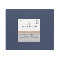 ROOM & RETREAT RR 600 Thread Counts Sheet Set, King, 4 pc set, Vintage Indigo