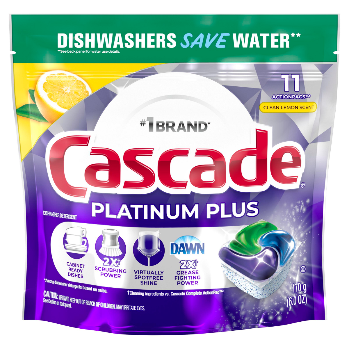 slide 8 of 28, Cascade Platinum Plus Dishwasher Pods, Dish Detergent ActionPacs, Clean Lemon, 11 ct