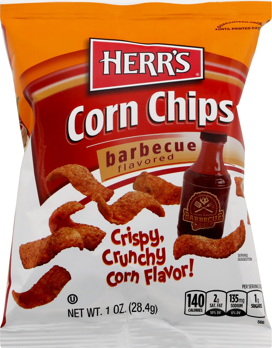 slide 2 of 9, Herr's Barbecue Flavored Corn Chips 1 oz, 1 oz