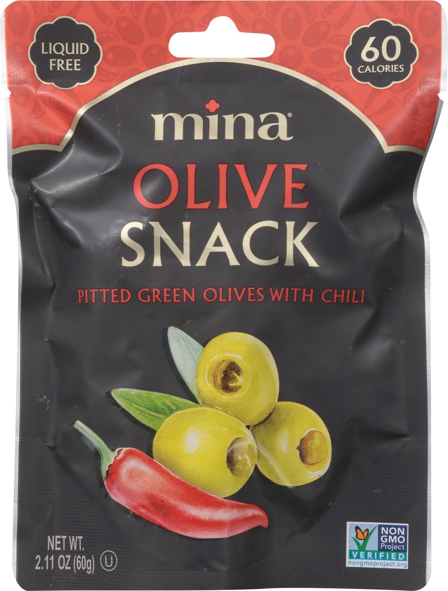 slide 3 of 15, Mina Pitted Green Olives with Chili 2.11 oz, 2.11 oz