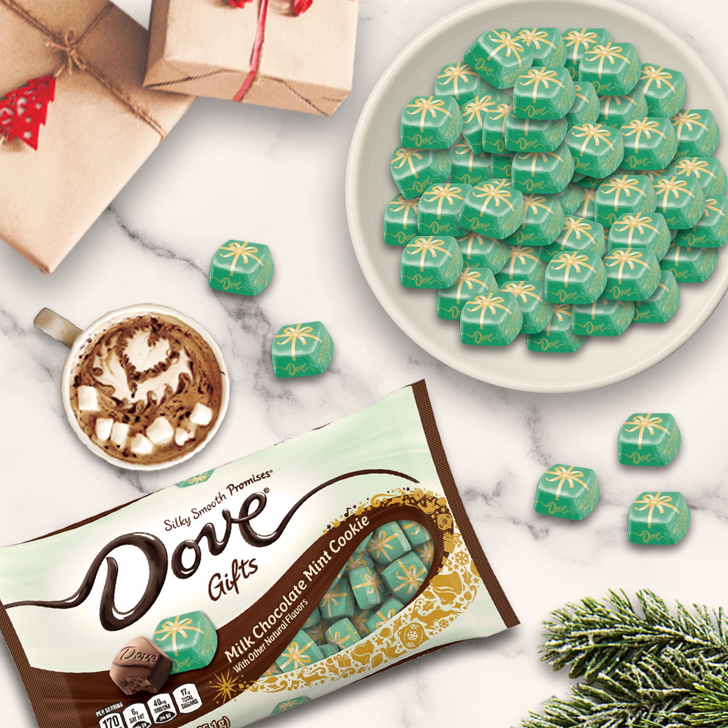 slide 4 of 8, DOVE PROMISES Milk Chocolate Holiday Mint Cookie, 7.94-Ounce Bag, 7.94 oz