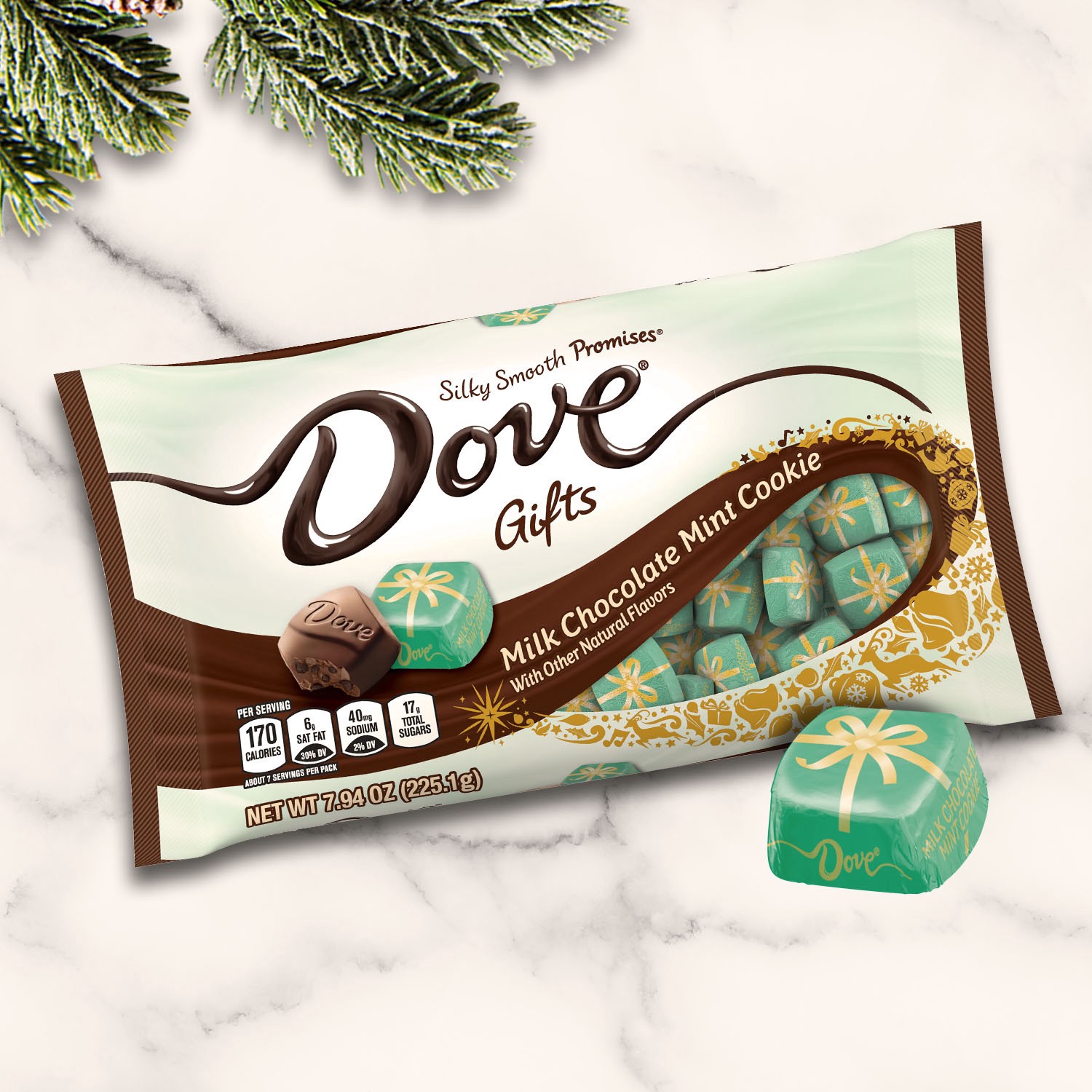 slide 3 of 8, DOVE PROMISES Milk Chocolate Holiday Mint Cookie, 7.94-Ounce Bag, 7.94 oz