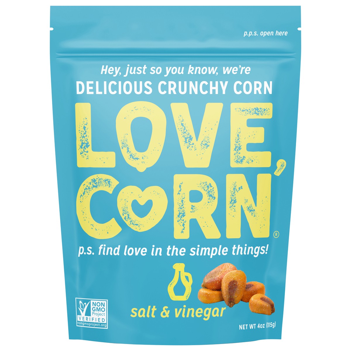 slide 1 of 1, LOVE CORN Salt & Vinegar 4oz, 4 oz