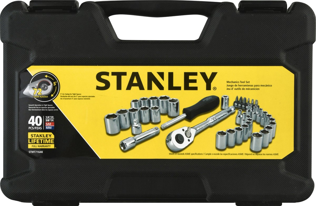 slide 1 of 9, STANLEY 40 Pieces 1/4 Inch & 3/8 Inch Drive Mechanics Tool Set 1 ea, 1 ct