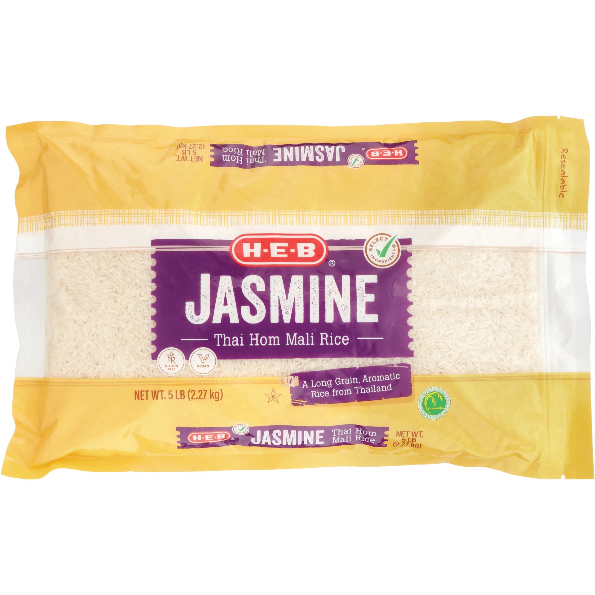 slide 1 of 1, H-E-B Thai Hom Mali Jasmine Rice, 5 lb