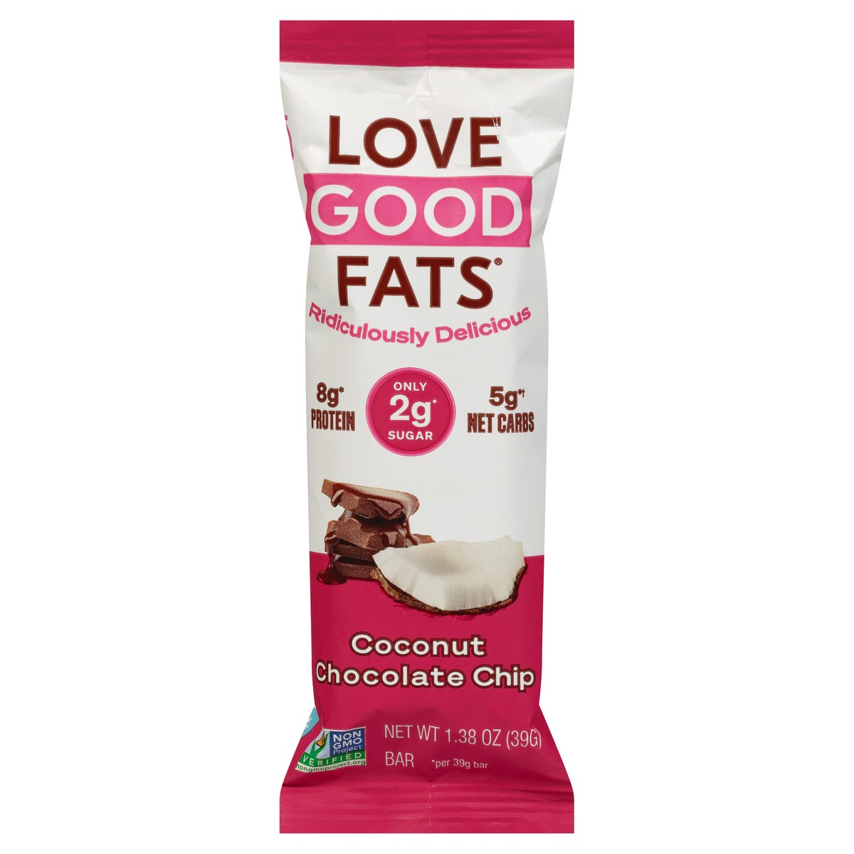 slide 12 of 12, Love Good Fats Coconut Chocolate Chip Protein Bar 1.38 oz, 1.38 oz